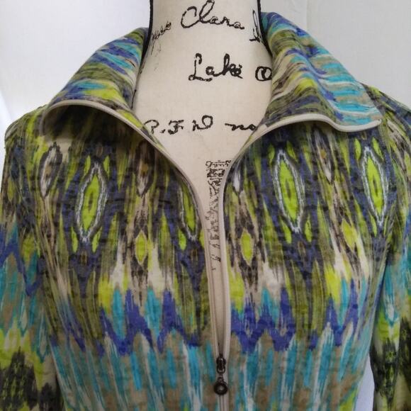 Thomas & Olivia Zip Front Blazer Jacket Top 3/4 Sleeve Drawstring Waist Abstract - Picture 3 of 8